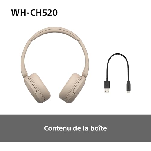 Sony WH-CH520 - Casque Bluetooth sans Fil, Multipoint, Micro intégré - jusqu'à 50 Heures d'autonomie et Charge Rapide - Noir