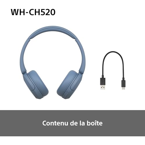 Sony WH-CH520 - Casque Bluetooth sans Fil, Multipoint, Micro intégré - jusqu'à 50 Heures d'autonomie et Charge Rapide - Noir
