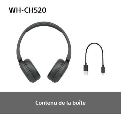 Sony WH-CH520 - Casque Bluetooth sans Fil, Multipoint, Micro intégré - jusqu'à 50 Heures d'autonomie et Charge Rapide - Noir