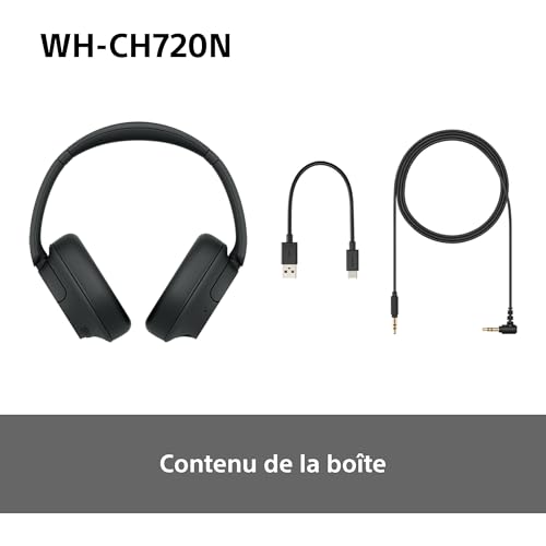 Sony WH-CH720N - Casque Bluetooth sans Fil à réduction de Bruit - Micro intégré - jusqu'à 35 Heures d'autonomie et Charge Rapide - Noir