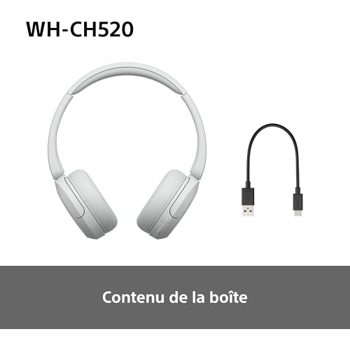 Sony WH-CH520 - Casque Bluetooth sans Fil, Multipoint, Micro intégré - jusqu'à 50 Heures d'autonomie et Charge Rapide - Noir