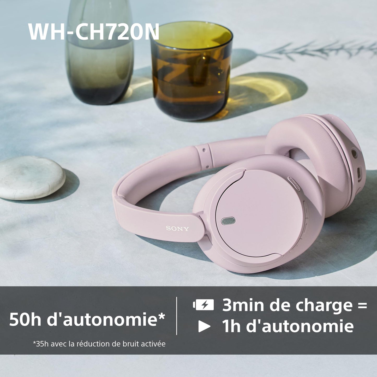 Sony WH-CH720N - Casque Bluetooth sans Fil à réduction de Bruit - Micro intégré - jusqu'à 35 Heures d'autonomie et Charge Rapide - Noir