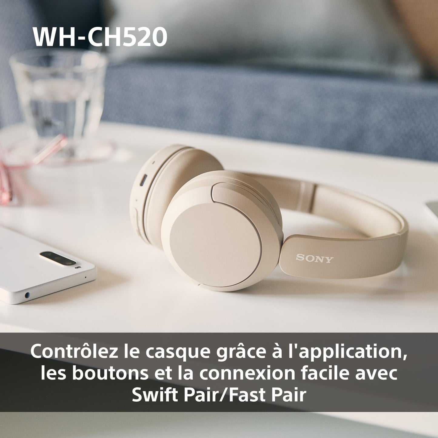 Sony WH-CH520 - Casque Bluetooth sans Fil, Multipoint, Micro intégré - jusqu'à 50 Heures d'autonomie et Charge Rapide - Noir